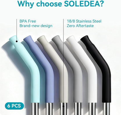 40 oz Straight Metal Straws for 40 oz Stanley Tumbler, 6 Pcs Stainless Steel Reusable Drinking Metal Straw with Colourful Silicone Tips,Straw for Glass Cups, BPA FREE
