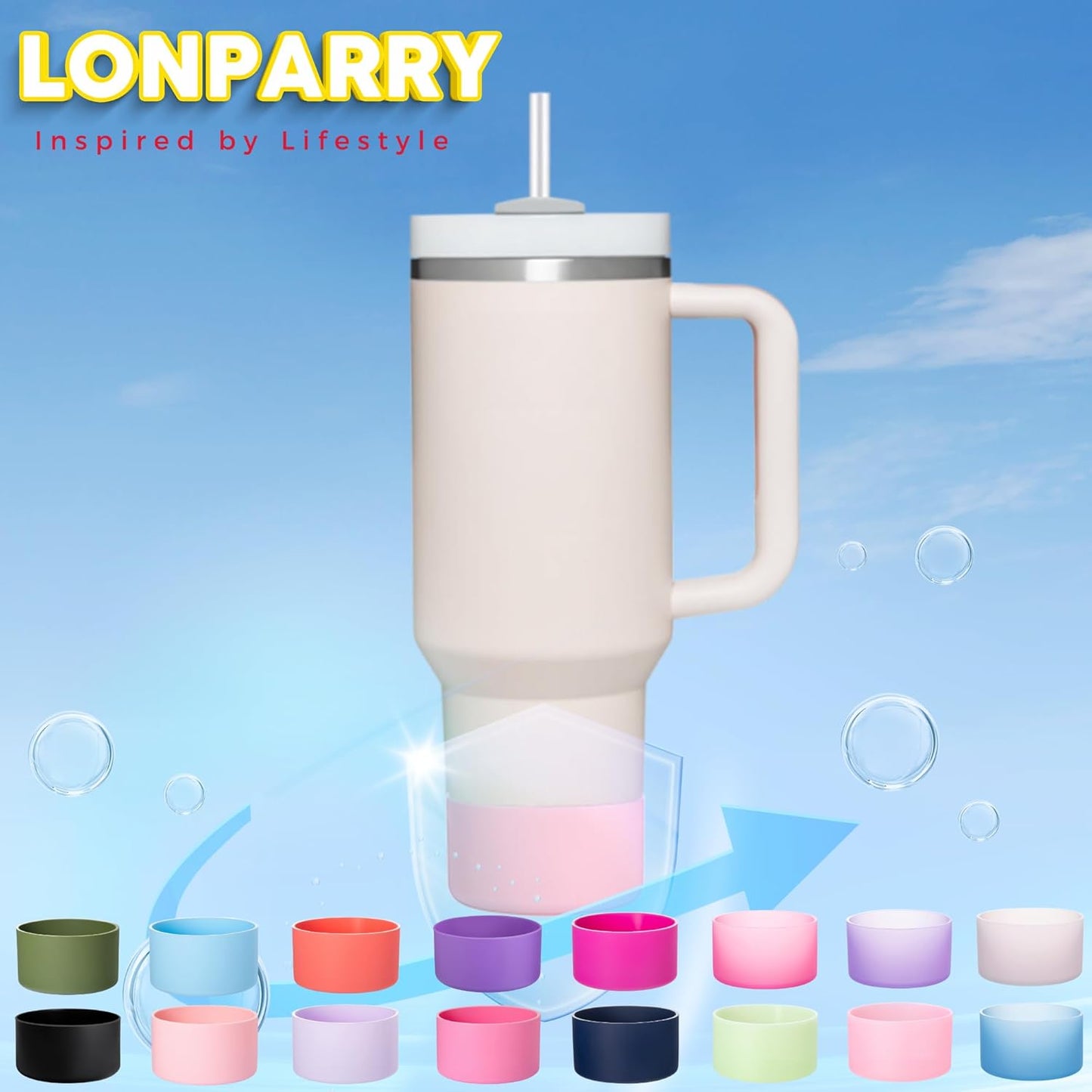 2-Pack Silicone Boot for Stanley Cup 30oz & 40oz, Anti-Slip & Noise Reducing Bottom Protector, BPA-Free Tumbler Base Cover for Quencher H2.0 30/40oz & IceFlow 20/30oz, Accessories for Car & Travel