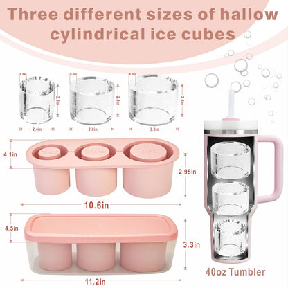 2pc Tumbler Ice Tray for Stanley/Yeti/Simple Modern etc. 30-40oz Tumblers, Silicone Ice Cube Tray for Tumblers with Bin and Lid, Black