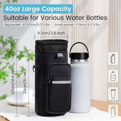 Nuovoware Water Bottle Carrier Bag,25oz/40oz/64oz Bottle Pouch Holder,Adjustable Shoulder Hand Strap 2 Pocket Sling Neoprene Sleeve Sports Accessories for Hiking Travelling Camping