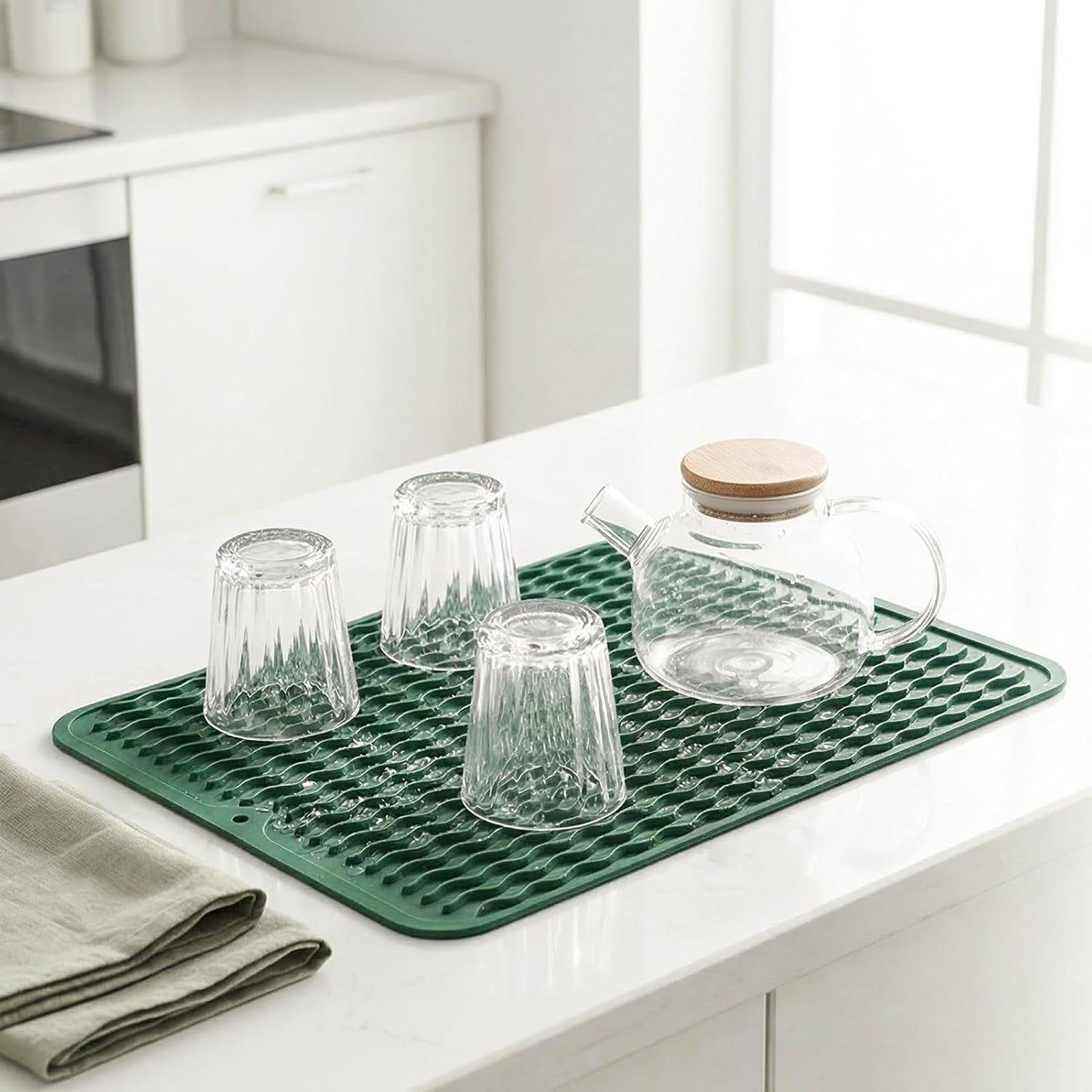 MicoYang Silicone Dish Drying Mat for Multiple Usage,Easy clean,Eco-friendly,Heat-resistant Silicone Mat for Kitchen Counter,Sink,Bar,Bottle,or Cup Green M 17 inches x 6 inches