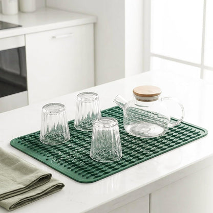 MicoYang Silicone Dish Drying Mat for Multiple Usage,Easy clean,Eco-friendly,Heat-resistant Silicone Mat for Kitchen Counter,Sink,Bar,Bottle,or Cup Green M 17 inches x 6 inches