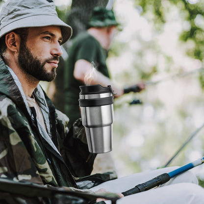 20 oz Insulated Coffee Mug Tumbler with Handle, Stainless Steel Travel Mug Tumbler with Lid and Straw,Double Wall Vacuum Leak Proof Ice Coffee Thermal Cup, Black