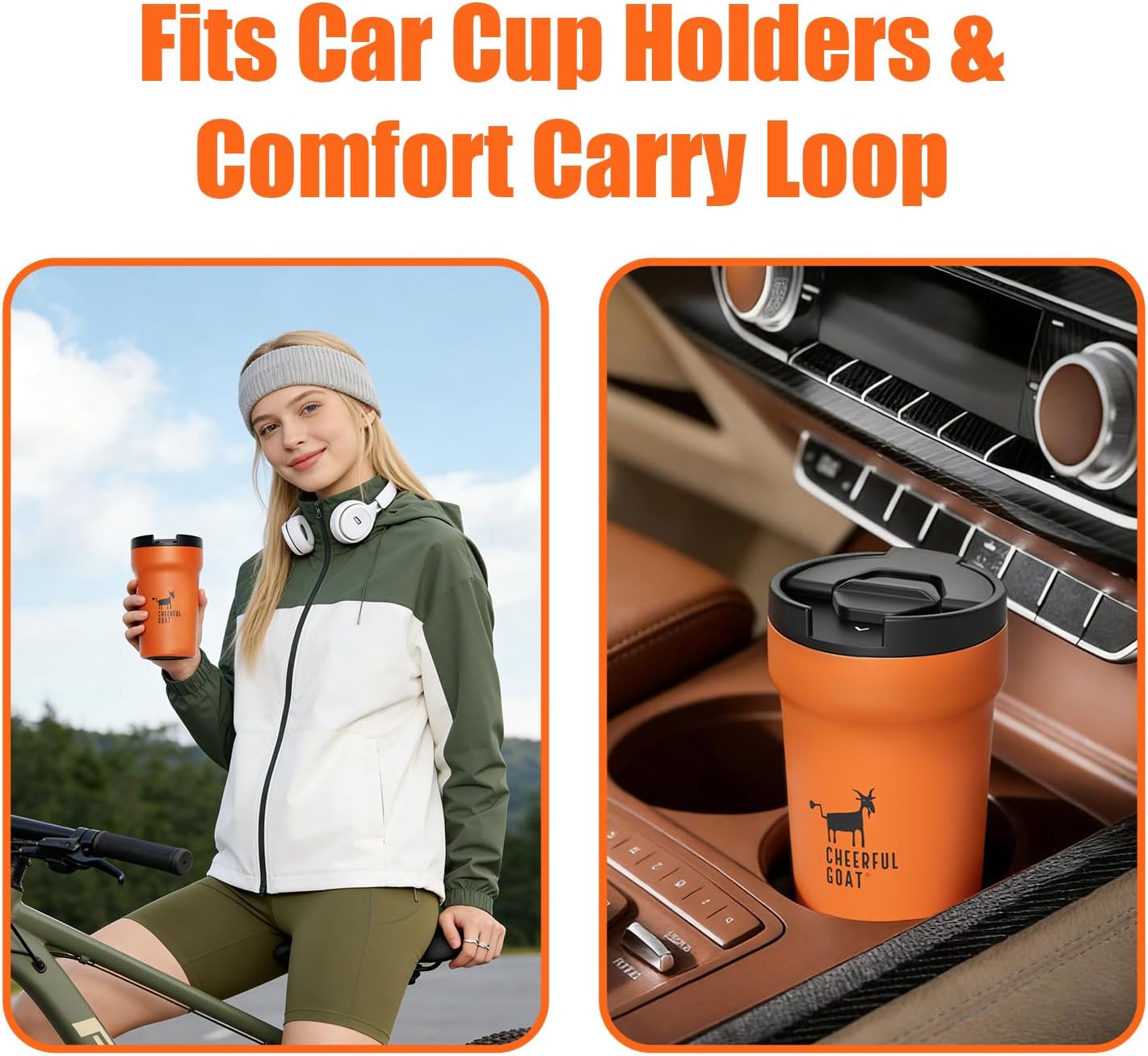 CHEERFUL GOAT Insulated Coffee Mug – Stainless Steel Travel Coffee Tumbler with Ceramic Liner, 12oz Coffee Cup for Hot and Cold Water Coffee at Home, Office, or On the Go (orange)
