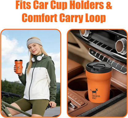 CHEERFUL GOAT Insulated Coffee Mug – Stainless Steel Travel Coffee Tumbler with Ceramic Liner, 12oz Coffee Cup for Hot and Cold Water Coffee at Home, Office, or On the Go (orange)