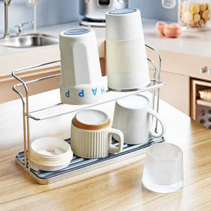 Bottle & Cup Drying Rack with Drain Tray (Stainless Steel Silver)