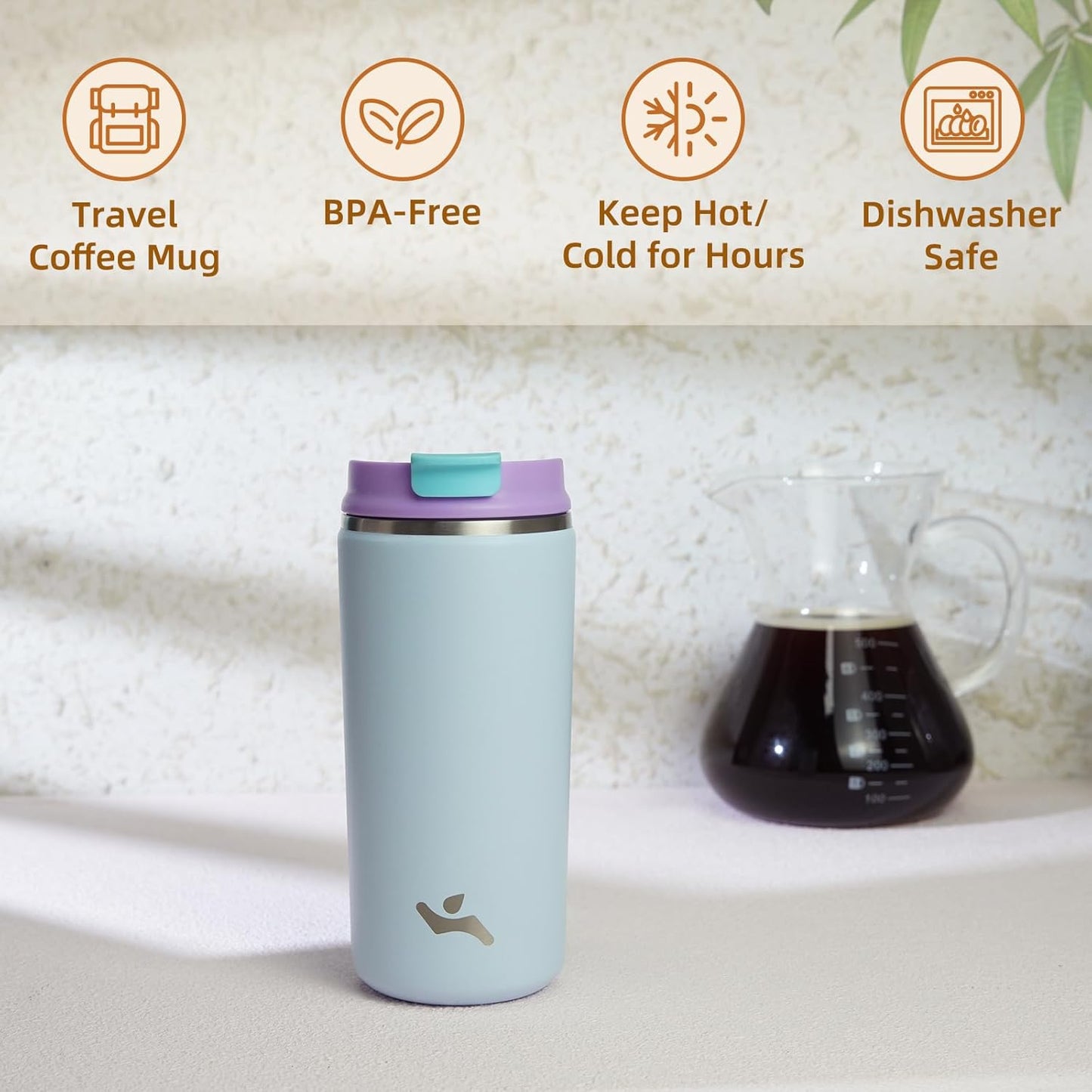 Konokyo Tumbler with Lid, 16 oz Travel Coffee Mug Double Wall Vacuum Stainless Steel Thermal Metal Cup Insulated Water Bottle,Navy Blue