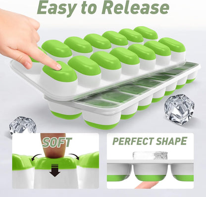 ChefAide 4‑Pack Ice Cube Trays with Lids, 56‑Cube Total Stackable Freezer Ice Trays, Durable Silicone & Plastic Easy‑Release Ice Molds for Cocktails, Coffee & Drinks