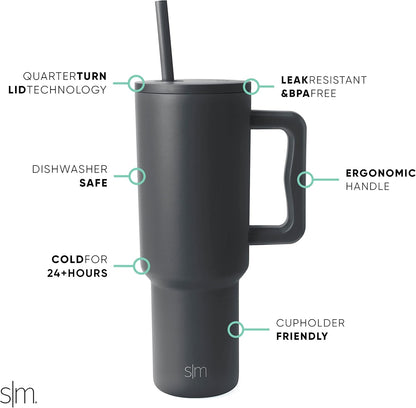 Simple Modern 40 oz Trek Tumbler with Handle and Straw Lid | Cup Holder Friendly Insulated Stainless Steel Travel Mug | Sea Glass Sage - Colors B