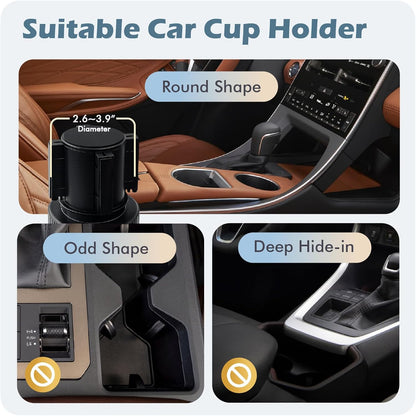 OtterVerz 11 Upgraded Car Cup Holder Tray, 3 in 1 Car Cup Holder Expander Adapter, 360° Rotating Detachable 10.5" Car Food Tray Table for Eating, Road Trip Essentials, Fits Yeti/Hydro Flask 16–46oz