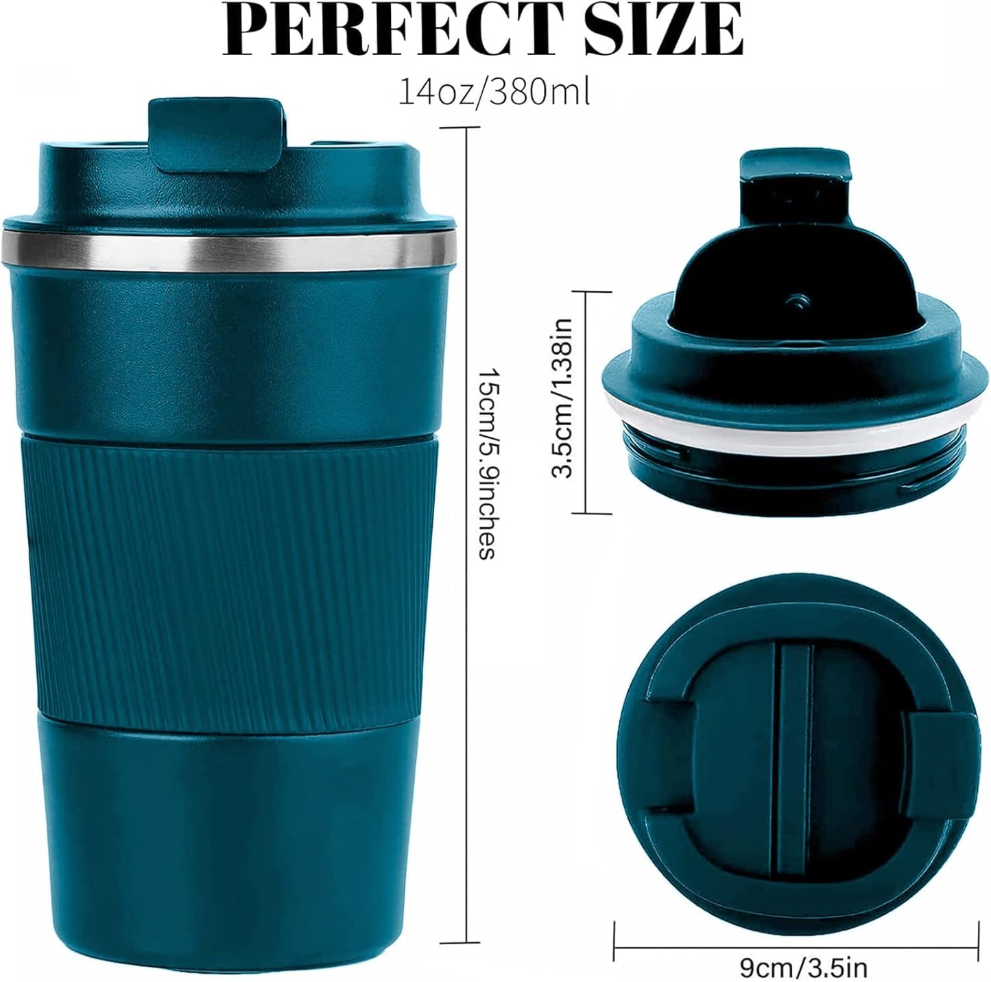 YINBAOGE Insulated Travel Coffee Mug, Spill & Leak Proof, Portable To Go Camping Stainless Steel Coffee Tumbler, Reusable Thermal Coffee Cup with Lid for Hot & Cold Drinks (Black, 12 OZ)