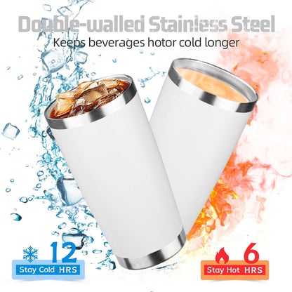 20 oz Tumbler with Lids and Straws, Stainless Steel Insulated Travel Coffee Mug, Double Wall Vacuum Insulated Tumblers, Powder Coated Coffee Tumbler for Cold & Hot Drinks (Light Purple)