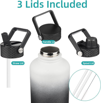 Konokyo 22oz Stainless Steel Bottles with 3 Lids Sport Insulated Water Bottle,Mint