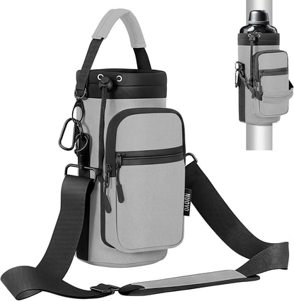 Nuovoware Water Bottle Carrier Bag,25oz/40oz/64oz Bottle Pouch Holder,Adjustable Shoulder Hand Strap 2 Pocket Sling Neoprene Sleeve Sports Accessories for Hiking Travelling Camping
