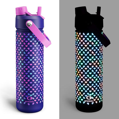ENCOOL Insulated Water Bottle with Straw Stainless Steel Water Bottle, Leak-Proof, BPA-Free, Double Wall Vacuum Keeps Cold for 24 Hours for Sports, Travel, School (26 oz, Cotton Candy) - Colors A
