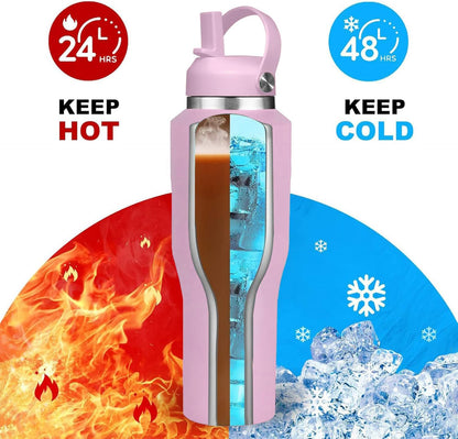 SENDESTAR 40oz Water Bottle Wide Mouth Stainless Steel Vacuum Insulated Double Wall with Straw Lids Fit in Any Car Cup Holder