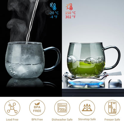 DOPUDO Glass Tea Cup with Infuser and Lid, 17.6oz/520ml Large Borosilicate Teacup,Tea Glass, Clear Mug for Loose Leaf Tea, Blooming Tea, Microwave & Dishwasher Safe - Tea Maker Gift for Birthday.