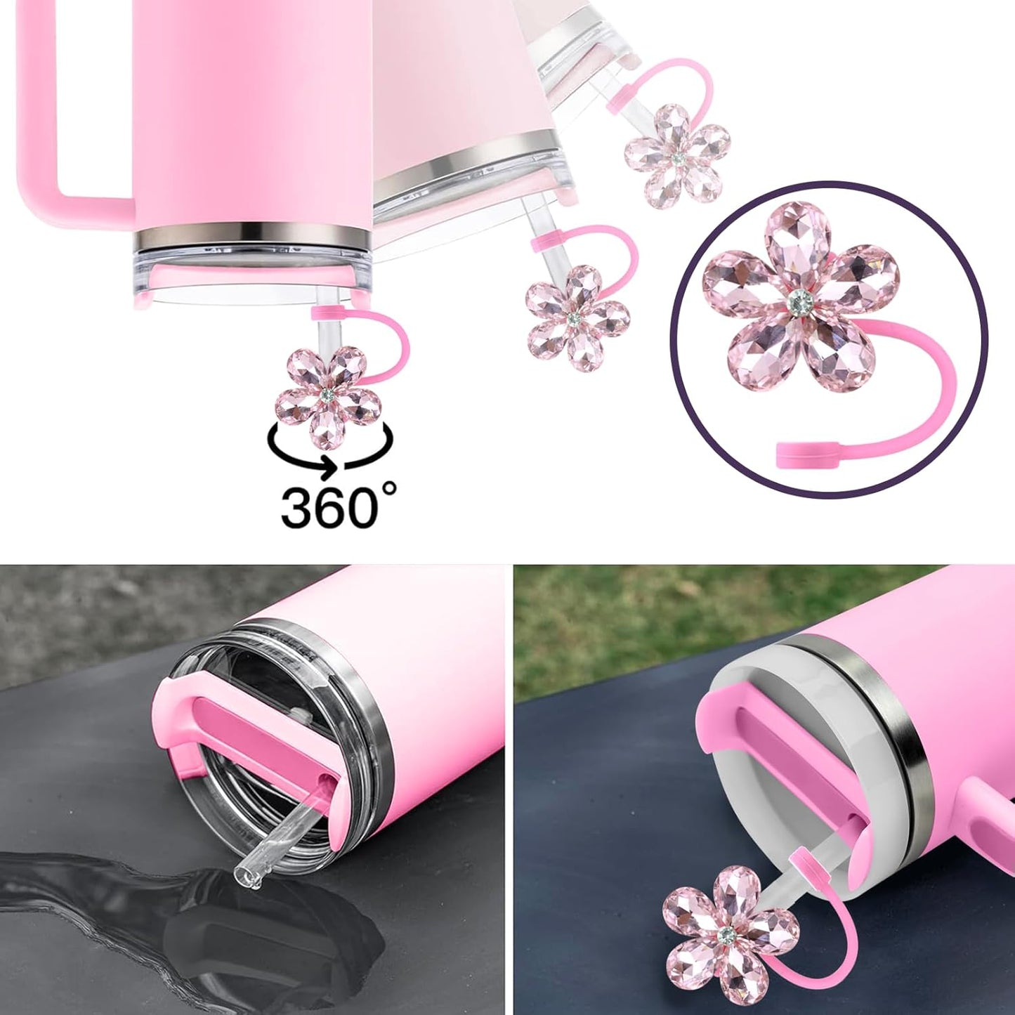 Cute Straw Cover Cap for Stanley Cup Accessories,Bling Straw Toppers for Stanley Tumbler 40&30 oz,Reusable Straws Tips Protectors Compatible with 10mm Straws