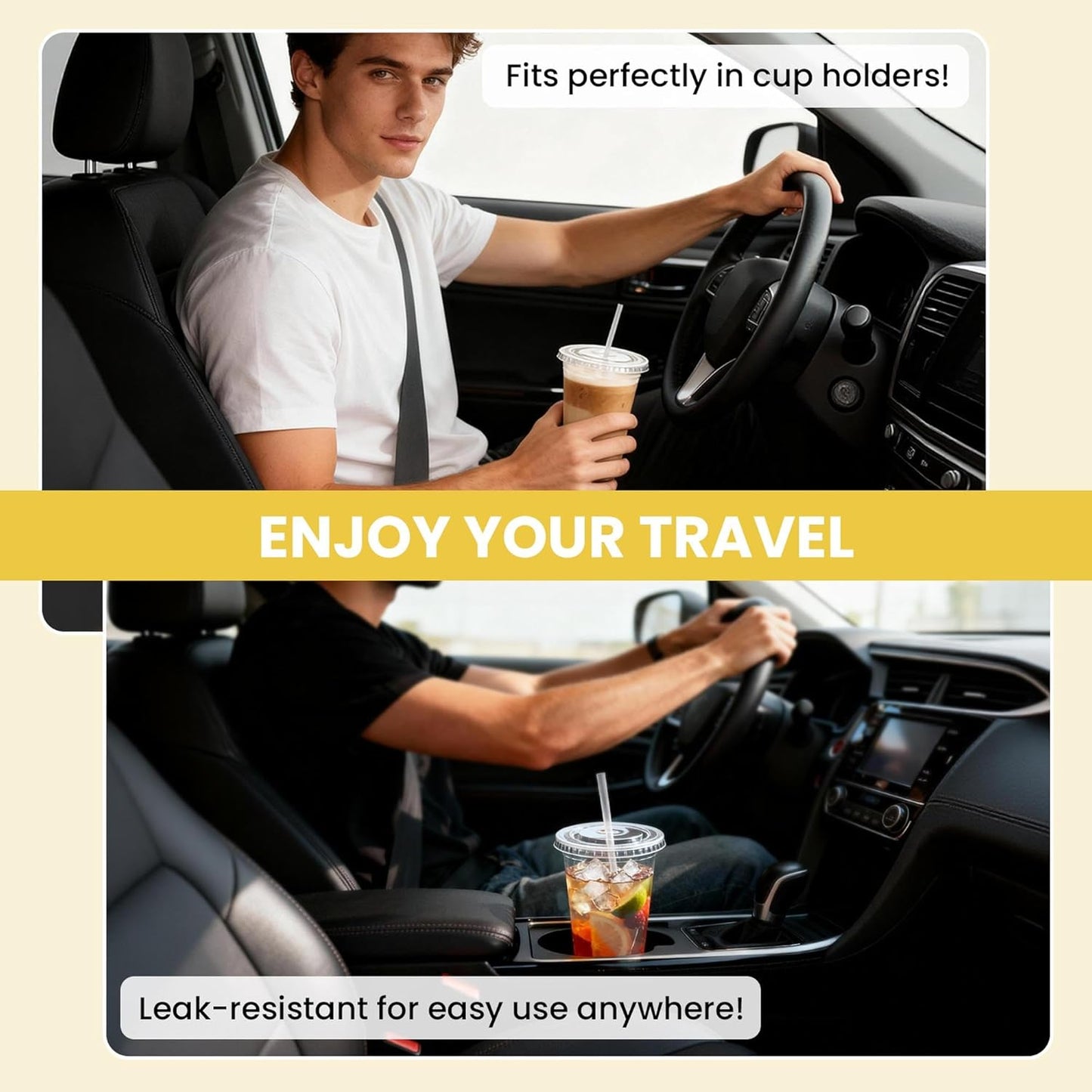100 Pack 16 oz Plastic Cups with Lids and Straws, Clear Disposable Plastic Cups, Heavy Duty Iced Coffee Cups with Leak-Resistant Lids, Cold Drink Cups for Juice, Coffee and Milk Tea & Party To Go