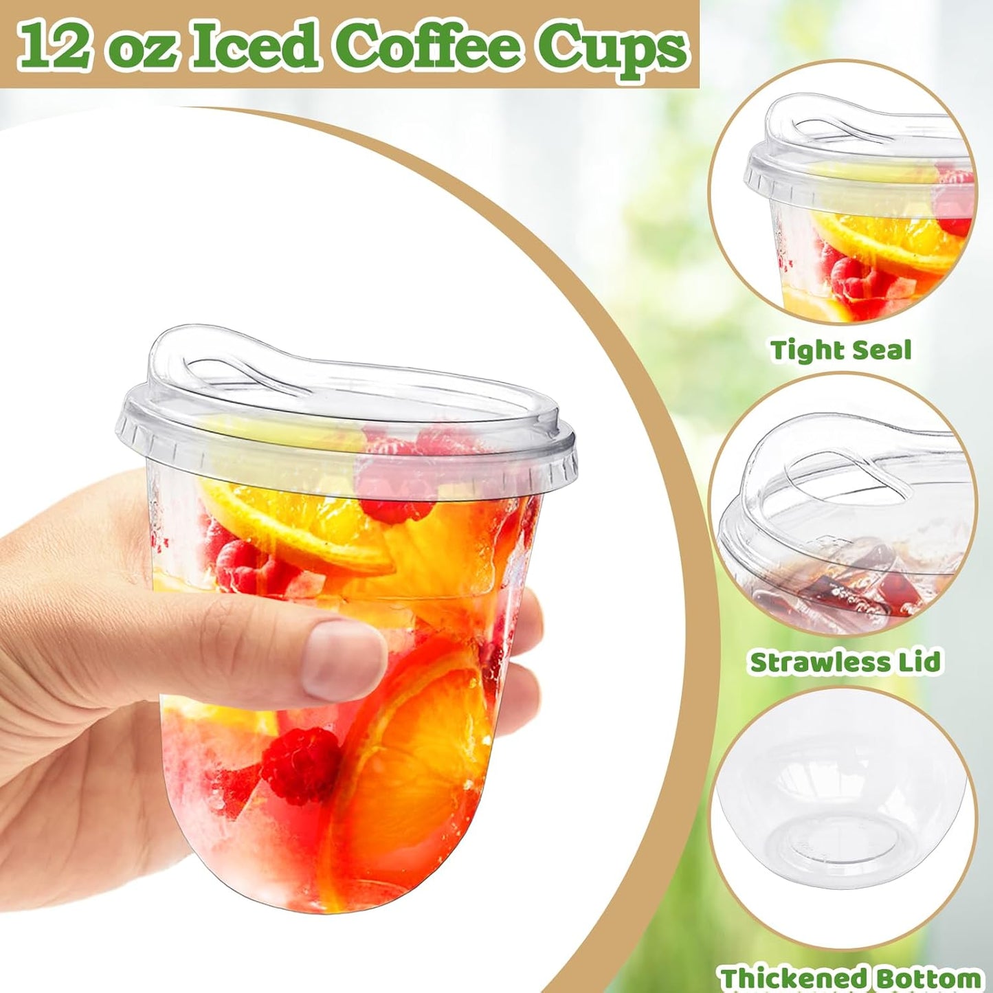 Alaeseje 50 Pack Clear Plastic Cups with Strawless Sip Lids,16 oz Iced Coffee Cups with Lids,Disposable PET Crystal Cups,Round Bottom To Go Cup for Iced Coffee Juice Smoothie Cold Beverage
