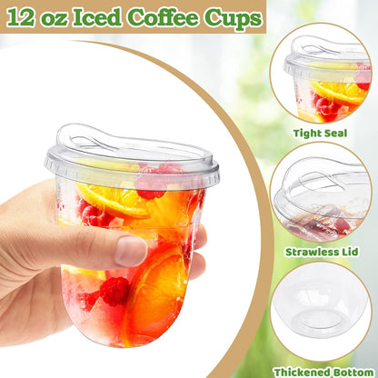 Alaeseje 50 Pack Clear Plastic Cups with Strawless Sip Lids,16 oz Iced Coffee Cups with Lids,Disposable PET Crystal Cups,Round Bottom To Go Cup for Iced Coffee Juice Smoothie Cold Beverage