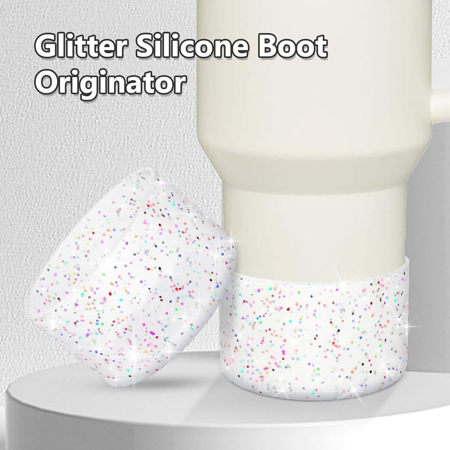 WUQID Protective Bling Silicone Boot Sleeve, Compatible with Stanley Tumbler 20-40oz & Hydro Flask Bottle 12oz-24oz, Glitter Reduces Dents Sleeve Cover for More Bottles/Tumblers Bottom of 2.83-2.95in