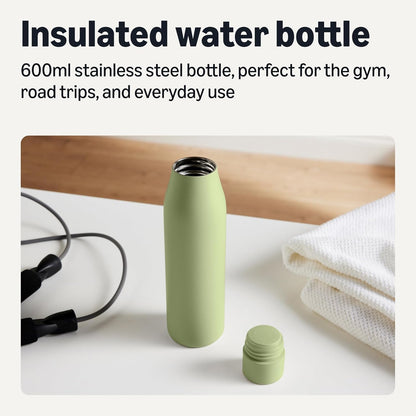 Amazon Basics Insulated Stainless Steel Water Bottle, Leak-Proof, Double-Wall, 20 oz., BPA-Free, Linen Gray