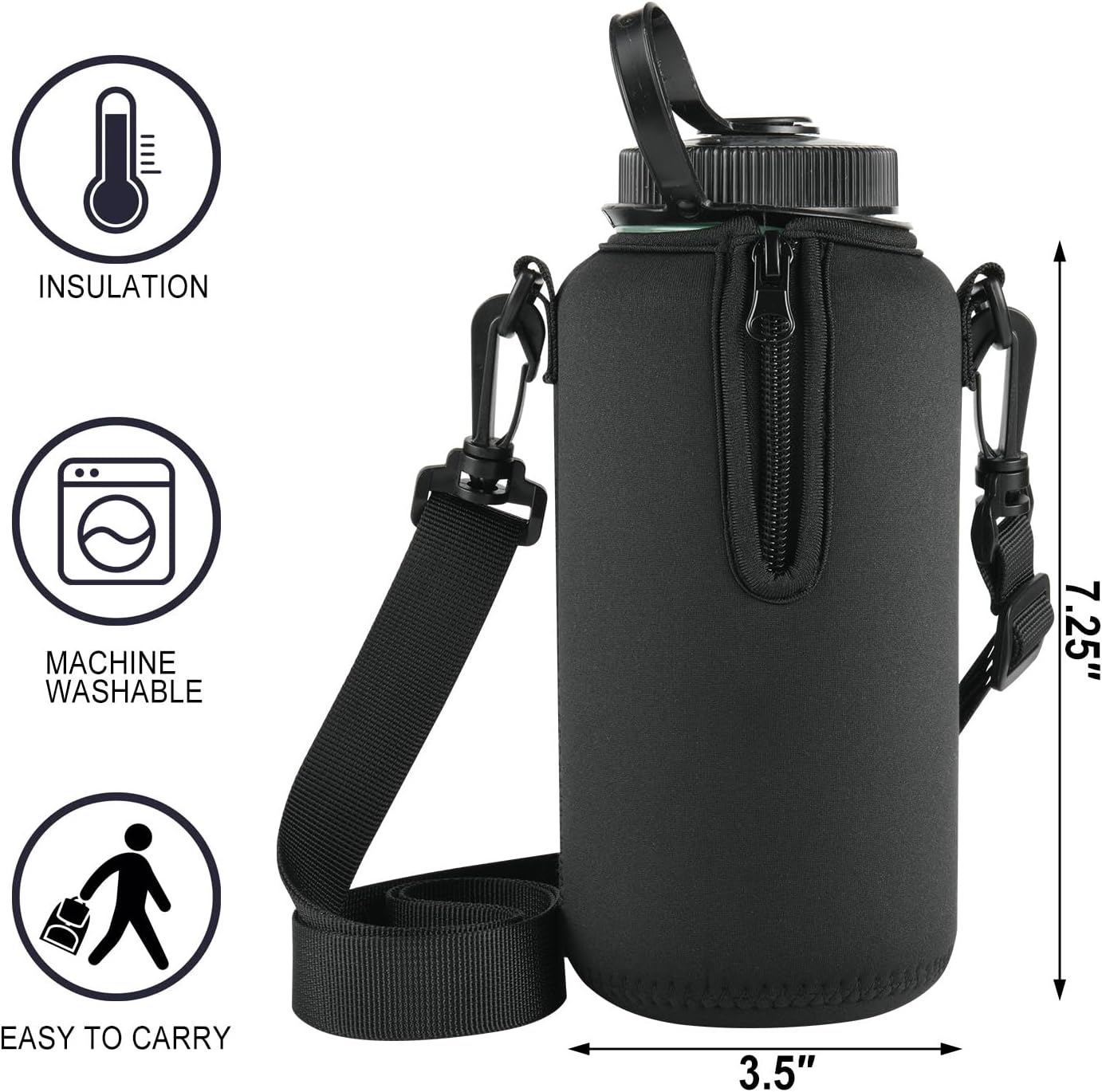 Beautyflier Neoprene Water Bottle Sleeve Insulator Cooler, Compatible with Nalgene Water Bottle 32 OZ, with Adjustable Shoulder Strap for Hydro Flask Wide Mouth Bottle 32oz, etc.