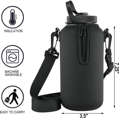 Beautyflier Neoprene Water Bottle Sleeve Insulator Cooler, Compatible with Nalgene Water Bottle 32 OZ, with Adjustable Shoulder Strap for Hydro Flask Wide Mouth Bottle 32oz, etc.