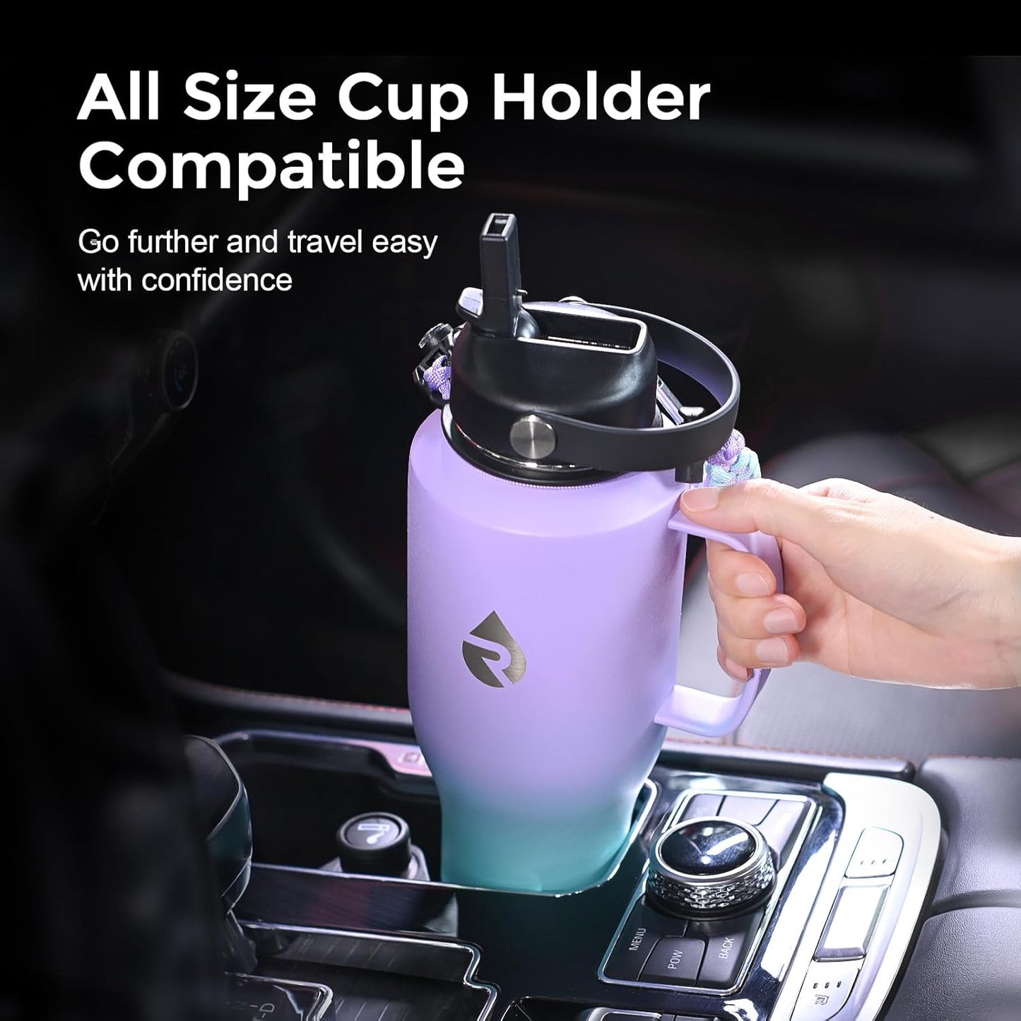 RAYMYLO 40 oz Insulated Water Bottle with Straw fit in Car Cup Holder, Triple Wall Vacuum Stainless Steel(Cold 48 hrs, Hot 24 hrs), Leakproof & Non-BPA, Hydro Travel Flask with Straw and Spout Lid