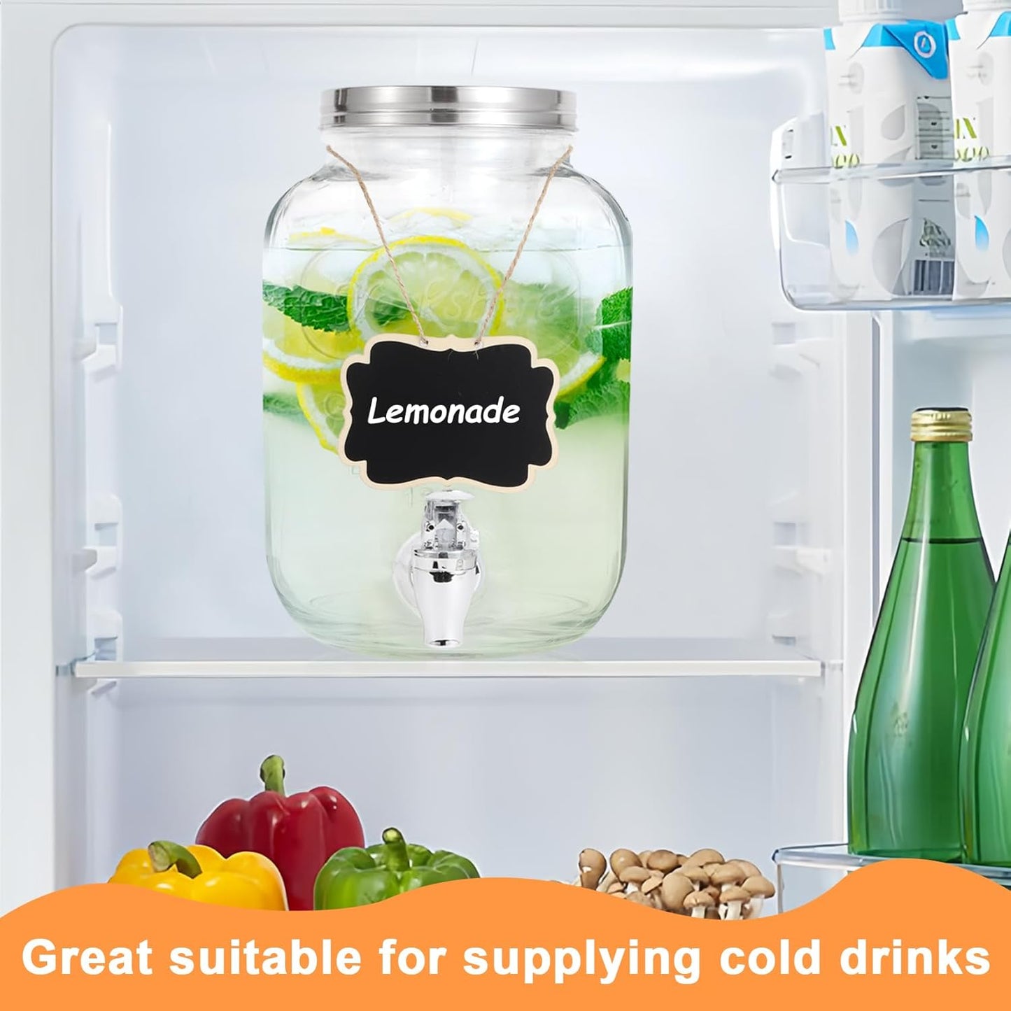 1 Gallon Glass Drink Dispensers For Parties-Set of 2,Drink Dispenser with Fruit Infuser & Stand,Juice or Beverage Dispenser for BBQ, Picnic, Party,Laundry Detergent Dispenser
