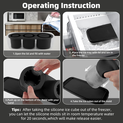 Tcamp Ice Mold for 30-40 oz Tumbler Cup, Silicone Ice Cube Tray With Lid and Bin for Freezer, Ice Ring Ice Maker for Chilling Cocktails, Whiskey, Drinks, Coffee, Easy Fill and Release (Black)