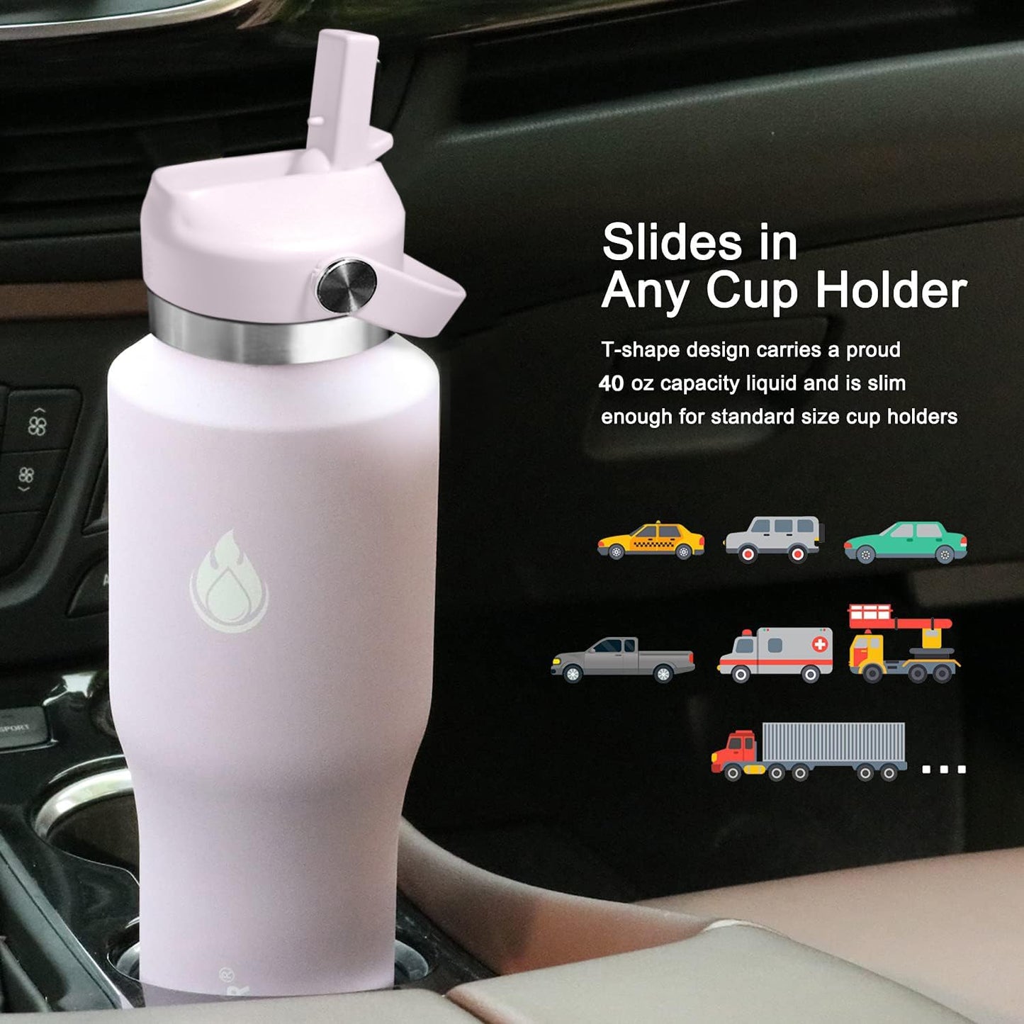 SENDESTAR 40oz Water Bottle Wide Mouth Stainless Steel Vacuum Insulated Double Wall with Straw Lids Fit in Any Car Cup Holder