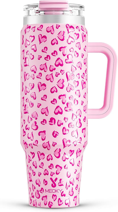 Meoky 32 oz Tumbler with Handle, Insulated Tumbler with Lid and Straw, Stainless Steel Travel Mug, Keeps Cold for 24 Hours, 100% Leak Proof, Fits in Car Cup Holder (Night)