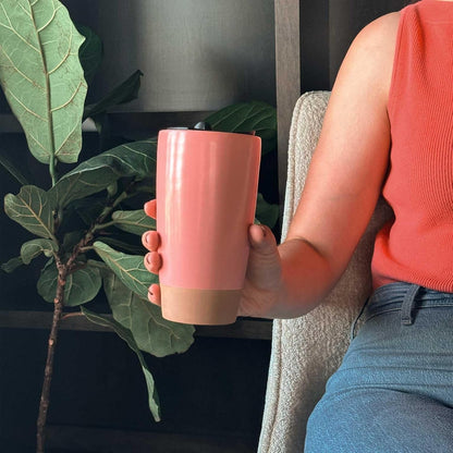 Mora Double Wall Ceramic Coffee Travel Mug with Lid, 14 oz, Portable, Microwave, Dishwasher Safe, Insulated Reusable Tall Cup, Splash Resistant Lid - To Go Tumbler for Car Cup Holder, Nightwaves