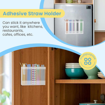 Acrylic Straw Holder for Cabinet, Reusable Straw Organizer with Double Sided Adhesive Tape Tumbler Straws Storage Container for Cupboard Drinking Straws Dispenser for Kitchen Counter (Transparent)