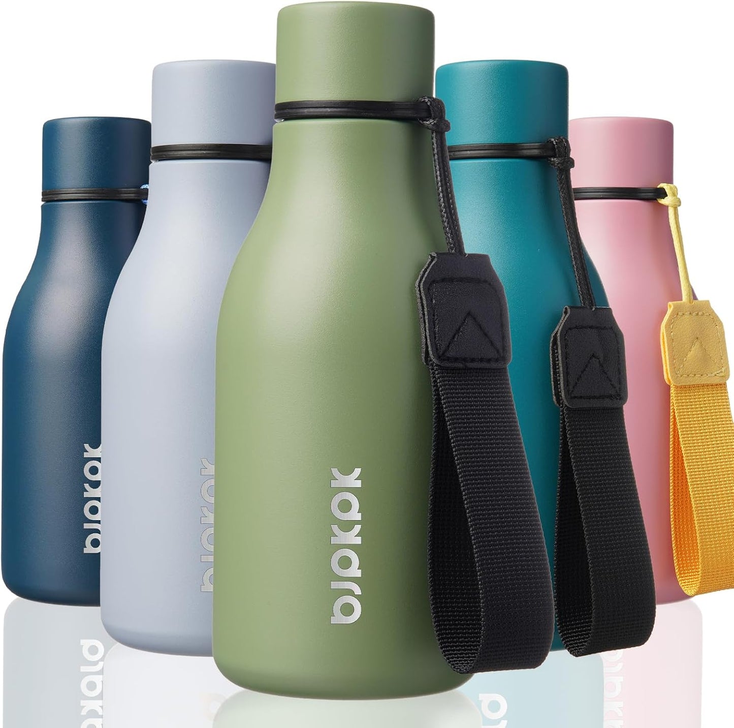 BJPKPK Insulated Water Bottles, 18 oz Stainless Steel Metal Water Bottle with Strap, BPA Free Leak Proof Jugs, Mugs, Flasks, Reusable Thermal Flasks for Sports & Travel, Black - Colors A