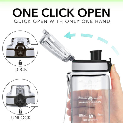 32oz Water Bottle with Time Marker, Motivational Drinking Bottle with Strap, BPA-Free Leak-Proof, Encouraging Water Bottle Time to Drink Water for Gym School Office Travel
