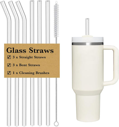 12" Glass Straw for Stanley 40 oz Cup Tumbler, Replacement Stanley Straw, 6 Pack Clear Glass Straw with Cleaning Brush, Reusable Stanley Cup Accesspries