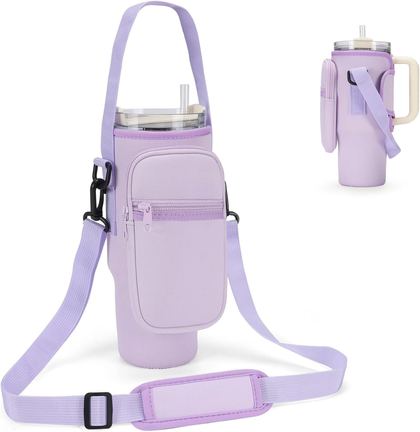 GOEWY Water Bottle Carrier Bag for Stanley 40/30 oz Tumbler with Phone Pocket Neoprene Water Bottle Holder with Shoulder & Handheld Strap Stanley Cup Accessories