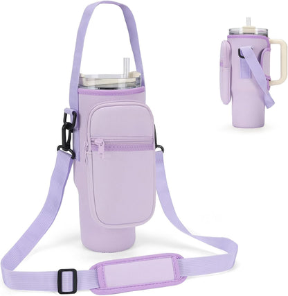 GOEWY Water Bottle Carrier Bag for Stanley 40/30 oz Tumbler with Phone Pocket Neoprene Water Bottle Holder with Shoulder & Handheld Strap Stanley Cup Accessories