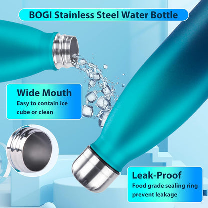 BOGI 17oz Insulated Water Bottle Double Wall Vacuum Stainless Steel Water Bottles, Leak Proof Metal Sports Water Bottle Keeps Drink Hot and Cold - Perfect for Outdoor Sports Camping Biking (Purple)