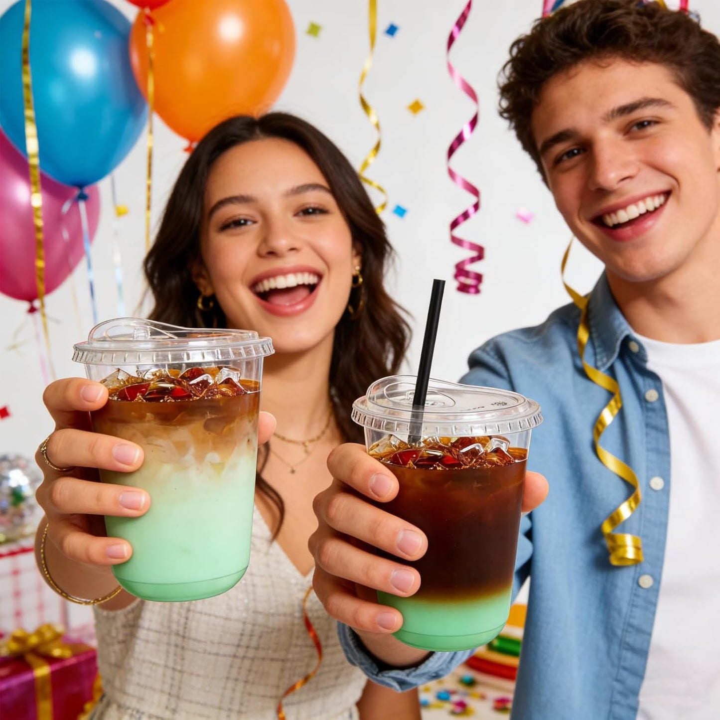 100 Set 16oz Clear Plastic Cups with Sip Lids and Straws,Disposable iced coffee cups with lids for Cold Drinks,Smoothies, Juices,Round Bottom To Go Coffee Cups for Party,Picnic (16, ounces)
