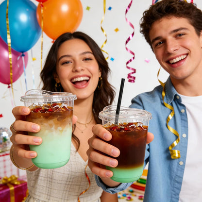 100 Set 16oz Clear Plastic Cups with Sip Lids and Straws,Disposable iced coffee cups with lids for Cold Drinks,Smoothies, Juices,Round Bottom To Go Coffee Cups for Party,Picnic (16, ounces)