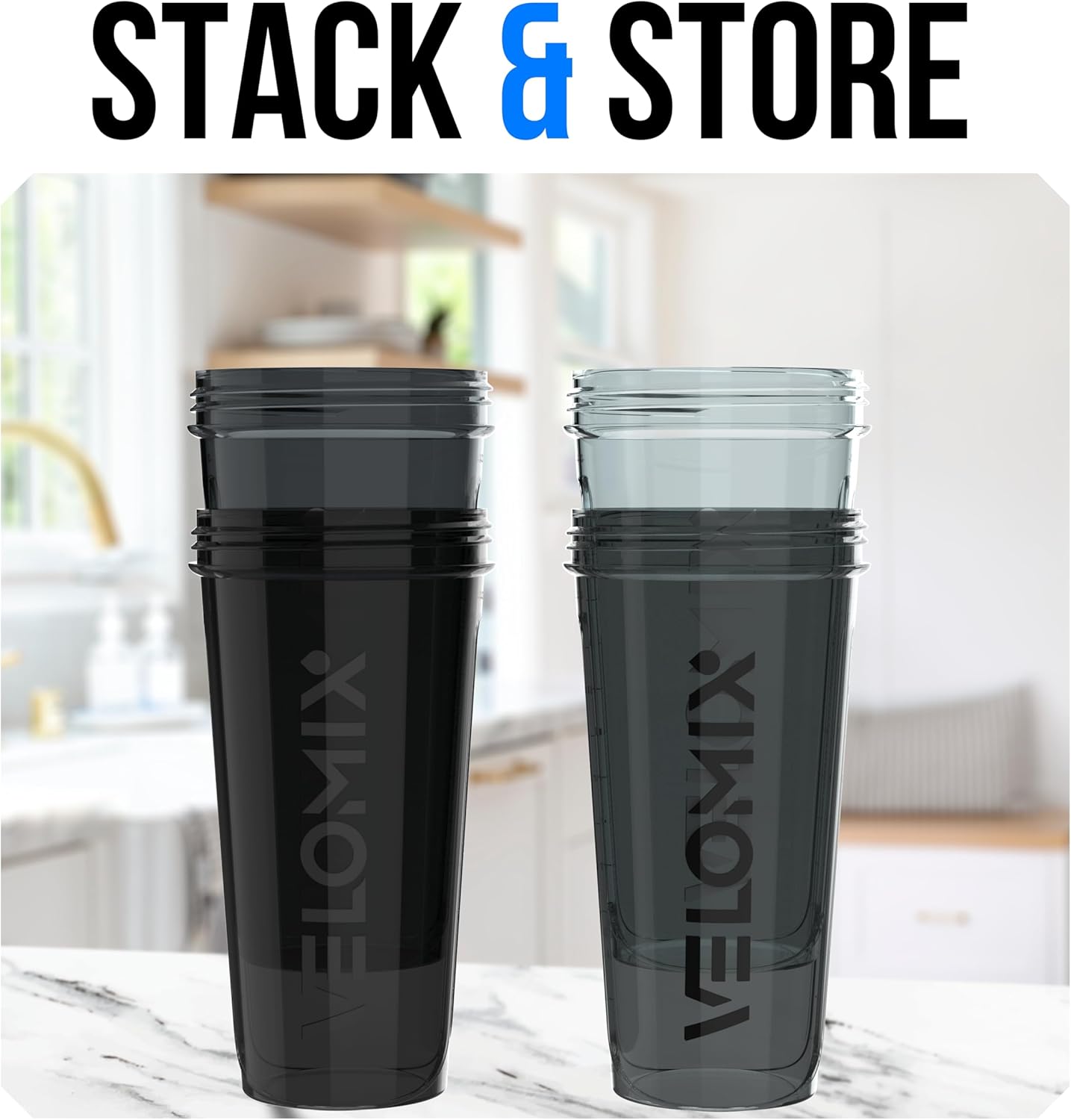 VELOMIX -4 Pack- 28 oz Protein Shaker Bottles for Protein Mixes - 4x Wire Whisk | Leak Proof Shaker Cups for Protein Shakes | Stackable Protein Shaker Bottle Pack (A1) Silver Aurora