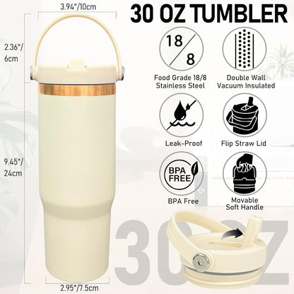 30 oz Tumbler Bulk with Handle and Straw, Vacuum Insulated Tumblers with Flip Straw and Top Handle, Leakproof Powder Coated Tumbler, Stainless Steel Travel Mug for Coffee (Black, 1 Pack)