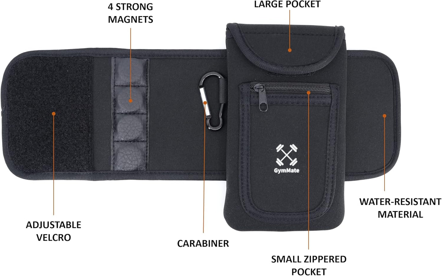 Gym Mate Magnetic Water Bottle Sleeve Pouch for Gym. Attaches Magnetically to Metal Surface so Your Bottle is Always Within Reach. Accessory Pockets for Cell Phones, Key, Cards, Headphones.