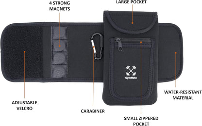 Gym Mate Magnetic Water Bottle Sleeve Pouch for Gym. Attaches Magnetically to Metal Surface so Your Bottle is Always Within Reach. Accessory Pockets for Cell Phones, Key, Cards, Headphones.
