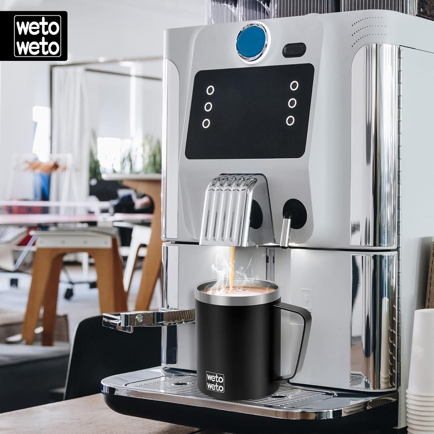 WETOWETO 14 oz Coffee Mug, Vacuum Insulated Camping Mug with Lid, Double Wall Stainless Steel Travel Tumbler Cup, Thermal Coffee Mug, Powder Coated Navy Blue