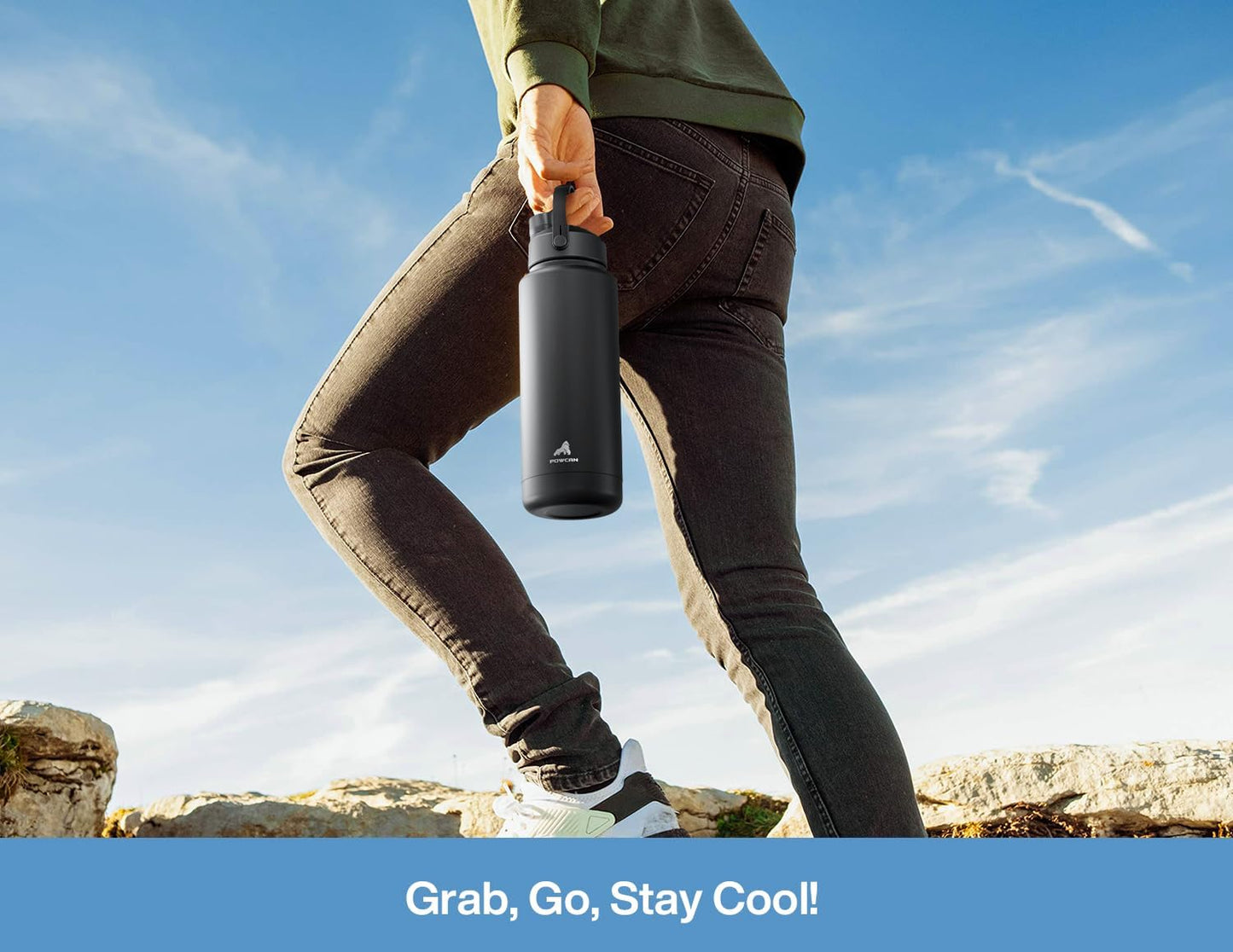 POWCAN 26 oz Insulated Water Bottle with 2-in-1 Straw and Spout Lid, Keep Cold 24H, Leak-Proof, Fits in Car Cup Holder, Stainless Steel Water Bottle for Sports, Travel, and School (Mint)